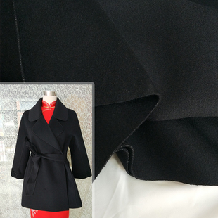 2022秋冬女装大衣羊绒布料黑色全澳毛双面羊绒羊毛纯色加厚保暖