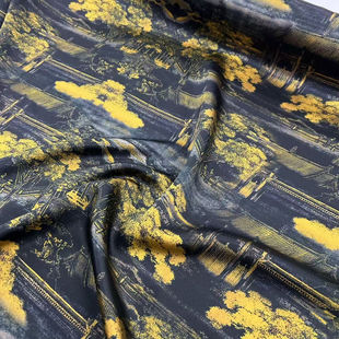 汉宫秋月图重磅香云纱100桑蚕丝中式国风面料抗皱莨绸