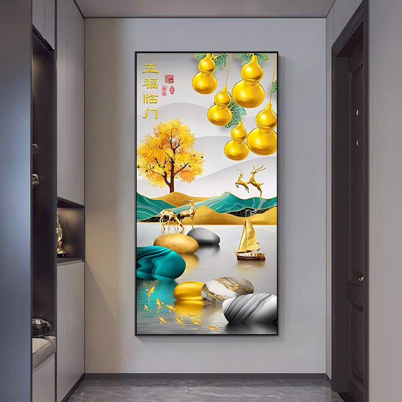 5d钻石画满钻新款五福临门点砖十字绣2026客厅玄关走廊麋鹿钻石绣