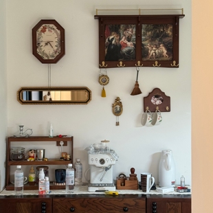 复古中古欧式餐厅组合装饰画收纳功能壁挂挂钟镜子挂钩装饰画套装