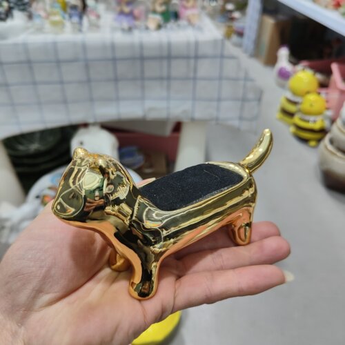 非偏远地区凑满19包邮部分瑕/陶瓷金色猫摆件戒指收纳掉色底有字
