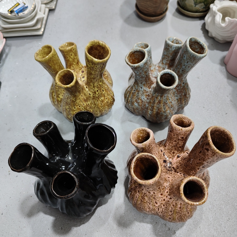 陶瓷高温窑变五孔多孔水仙花瓶蒜头形状异形高端仿古外贸出口