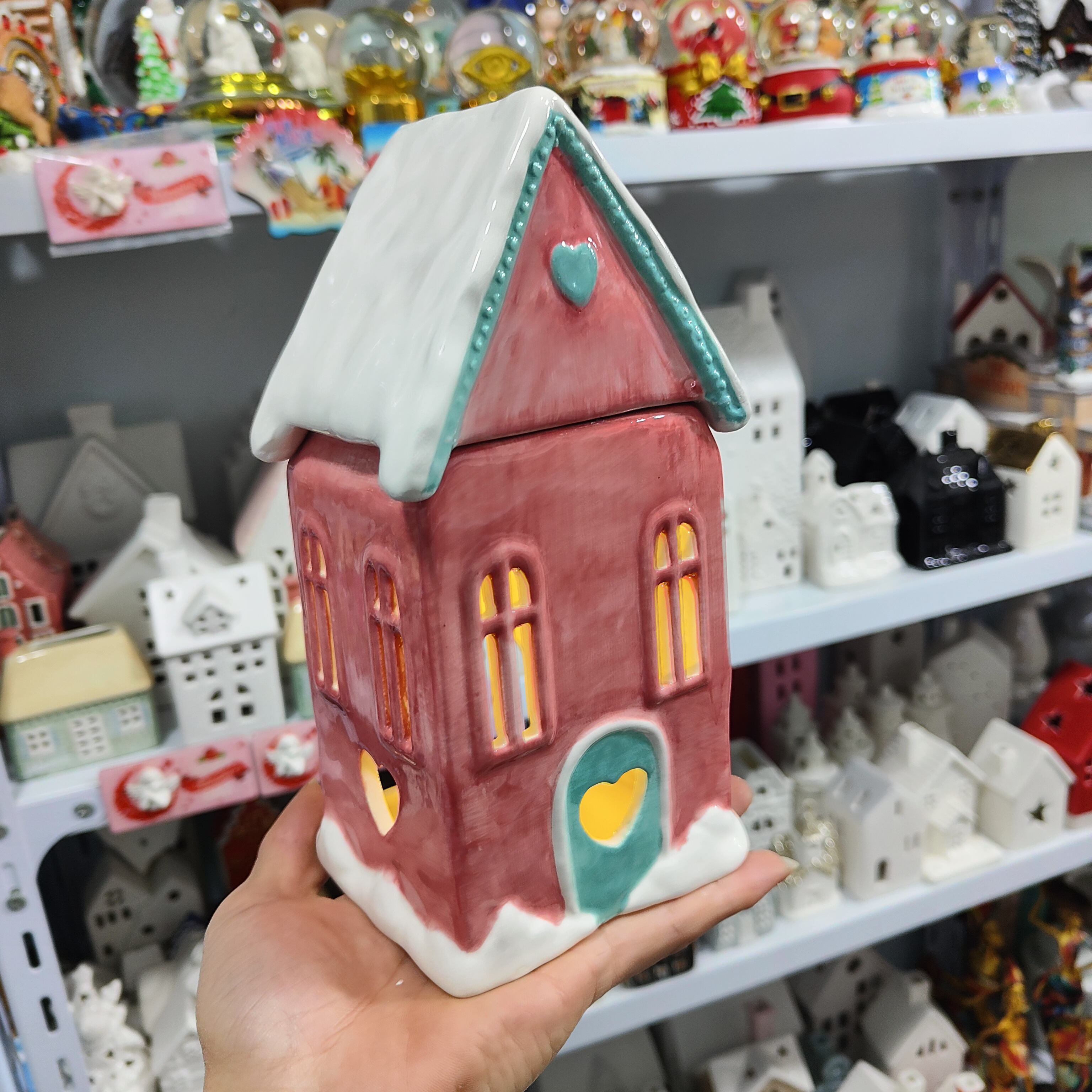 非偏远地区凑满19包邮部分瑕/陶瓷房子夜灯摆件香薰炉可香精蜡烛