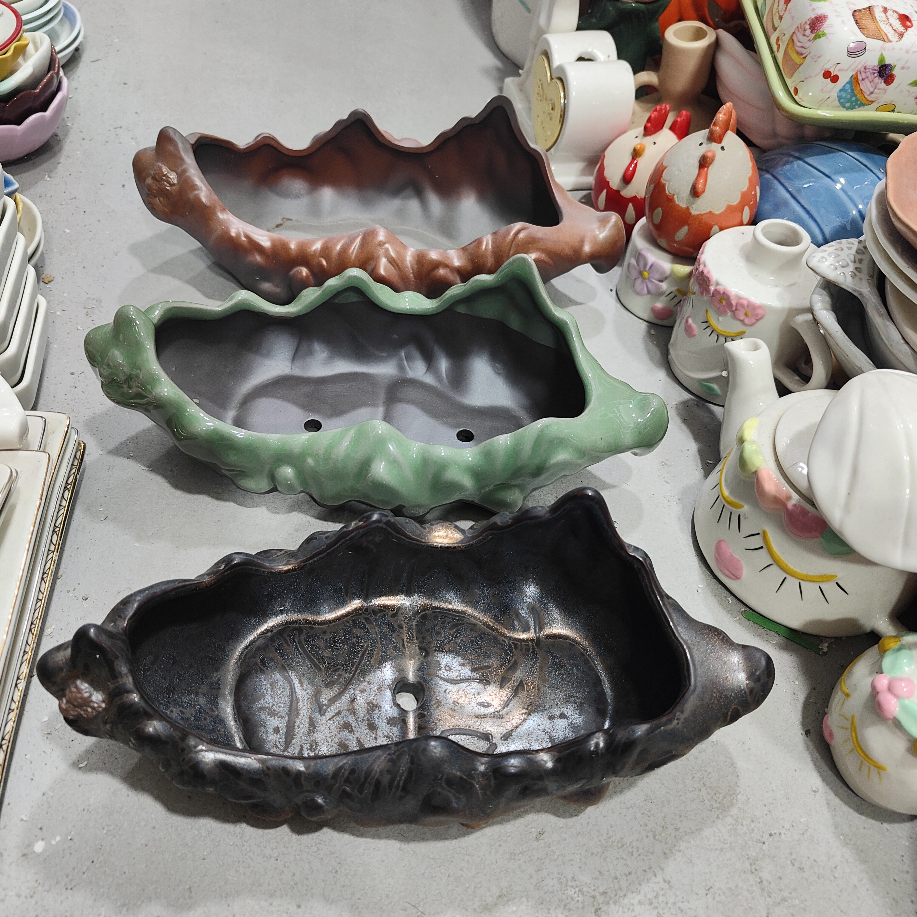 非偏远地区凑满19包邮部分瑕/紫砂窑变山置物盆花盆