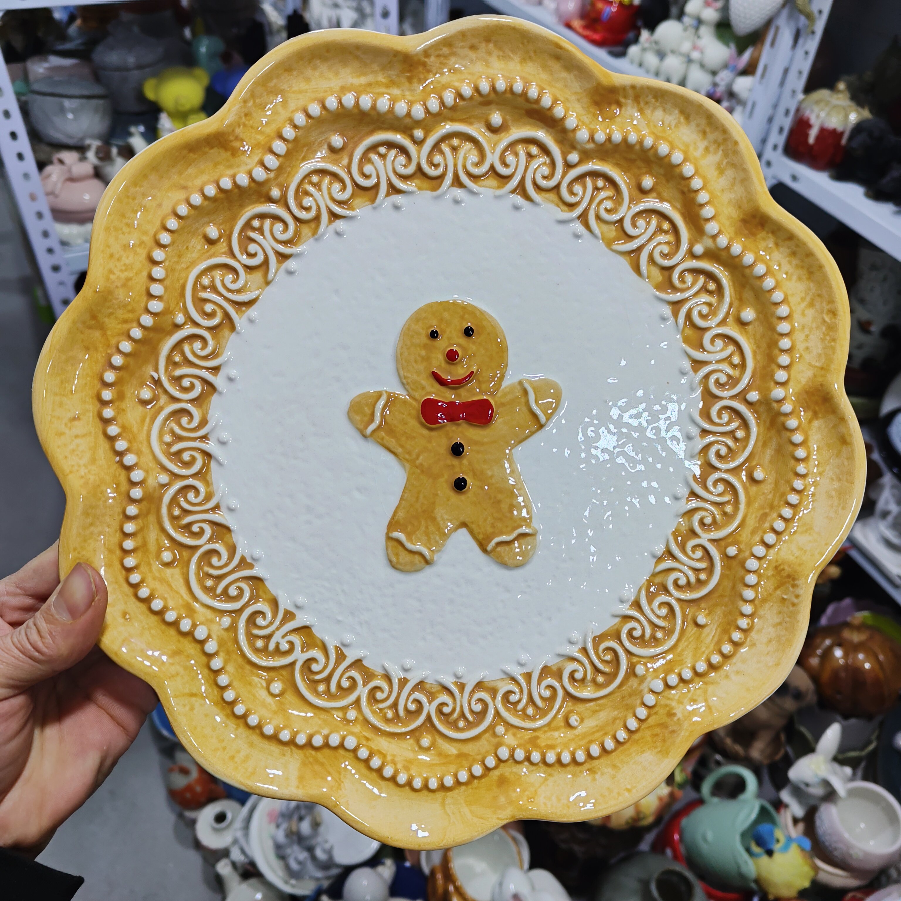 非偏远地区凑满19包邮部分瑕/姜饼人碟盘子风釉约直径28