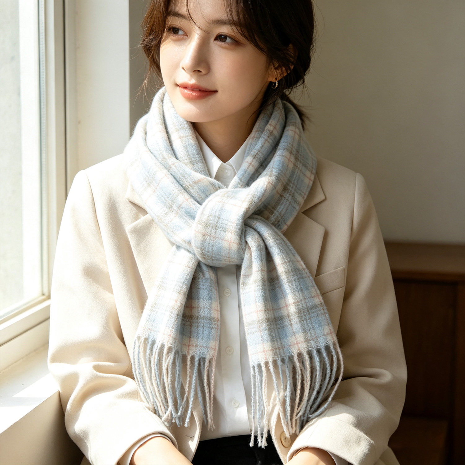 秋冬格子围巾女文艺小清晰围脖冬季新款生日礼物英伦格纹长款披肩