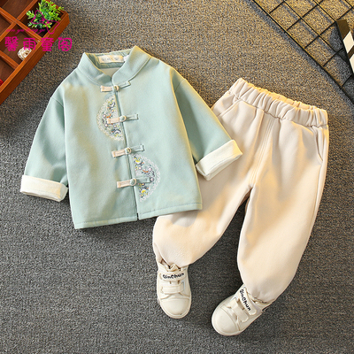 新中式男童汉服冬季国风加绒套装