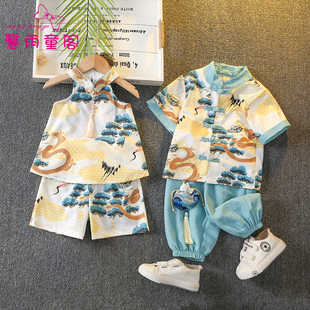 汉服男女童唐装套装中国风儿童薄款中式古装宝宝夏装民族演出服装