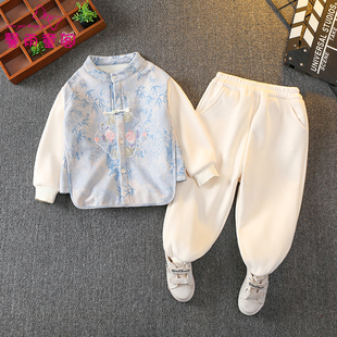 新中式男童汉服秋冬加绒套装新款儿童国风唐装民族古装元旦表演服