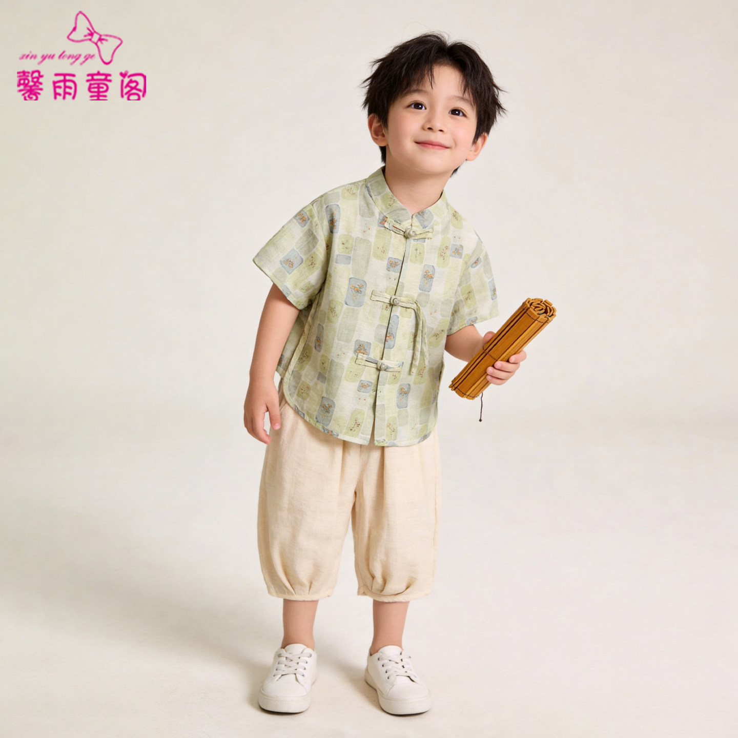 男童汉服新中式短袖套装儿童国风唐装薄款帅气小男孩夏季棉麻古装