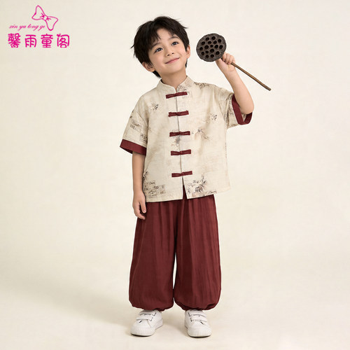 男童夏装薄款短袖日常穿汉服套装