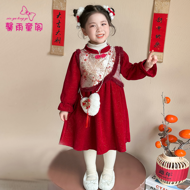 拜年服女童国风汉服连衣裙新中式