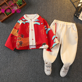 宝宝喜庆过年衣服 儿童新年唐装 新中式 汉服男童拜年服国风加绒套装