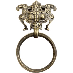 中式仿古实木庭院庙门大门环纯铜兽头狮子头古典大拉手祠堂门把i.