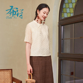 领半开襟流苏扣女士五分袖 百搭中式 国风旗袍上衣 新款 布符夏季