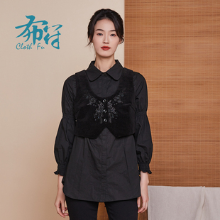 女 布符秋季 新款 原创复古简约洋气甜美时尚 别致休闲百搭衬衫