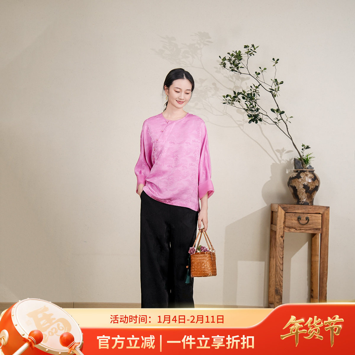 布符2025年夏季新款新中式旗袍上衣圆领中式偏襟宽松时尚气质女