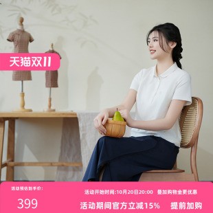 国风重工立体绣白色短袖 翻领短上衣中式 t恤女 夏季 布符新款