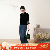 布符新中式 斜襟长袖 「漆黑真丝丝绒珠绣旗袍上衣」2026年春季 新品