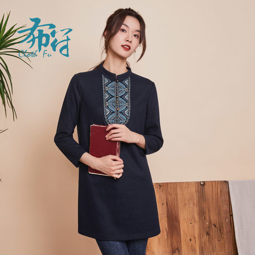 刺绣羊毛衬衫复古原创设计半高领