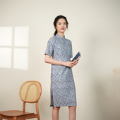 气质印花女装 布符秋季 中国风日常修身 配色云肩旗袍时尚 新款