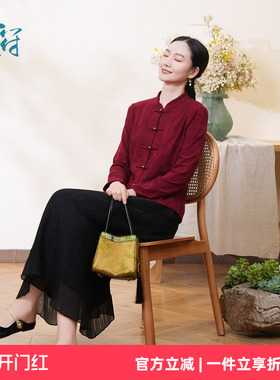 布符2025年春新款红一枝独秀一字扣上衣修身保暖弹性长袖旗袍上衣