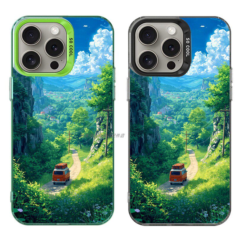 大孔硬壳手机壳适用苹果iPhone17Pro16Max13Pro15XS14XR8X7plus12SE11 绿色养眼治愈春夏天风景