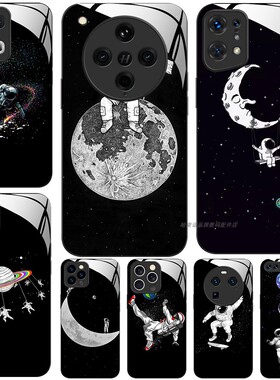 玻璃手机壳适用OPPO FINDX9 X8 PRO X7X6X5X3RENO15 14 13RPO12 11K12K11K10  宇航员太空