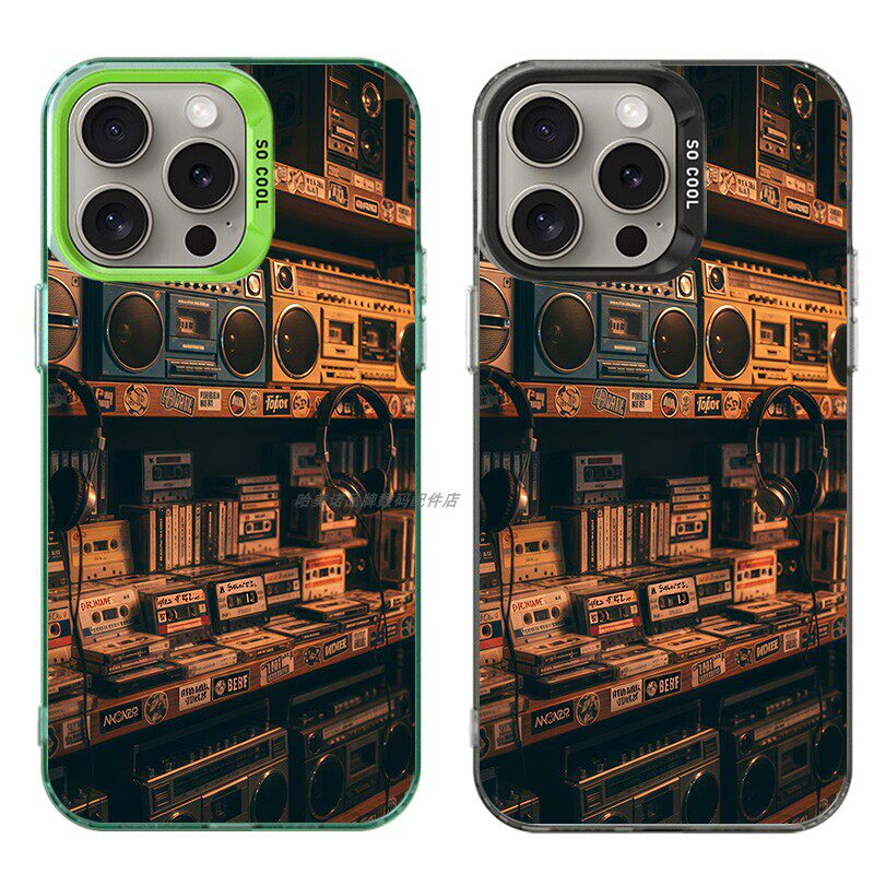 大孔硬壳手机壳适用苹果iPhone17Pro16Max13Pro15XS14XR8X7plus12SE11 复古旧录音机磁带