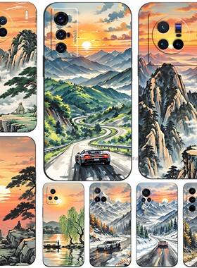 磨砂软手机壳适用VIVOS30 10/S12/S15/S16/S7/S7T/S9/S9E/X300 60/X70/X80/X90/Y74S/Y76S 国风水墨汽车风景