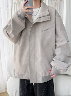 2026春装新款立领皮夹克男雾面皮衣宽松外套Men's leather jacket