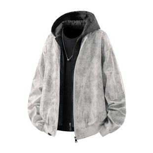 连帽卫衣开衫 2026年春款 5XL飞行夹克男士 衣服 假两件扎染大码