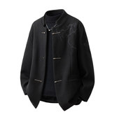 新中式 呢子大衣 高级感痞帅炸街短款 西装 国风刺绣毛呢外套男秋冬款