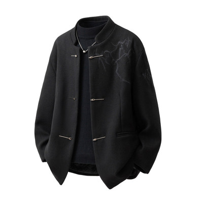 新中式国风刺绣毛呢大衣