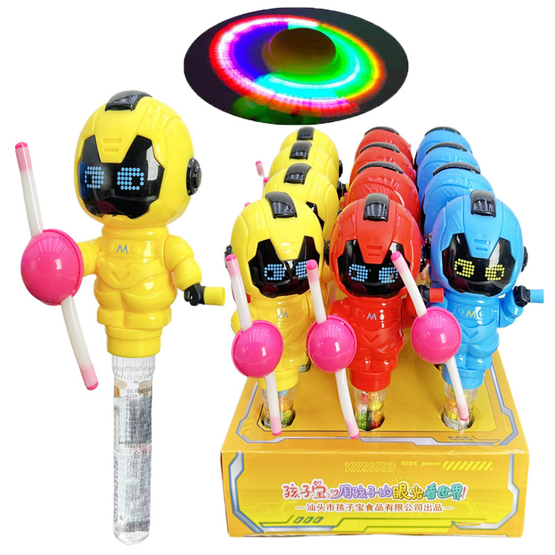 儿童创意糖果玩具手摇旋转发光太空机器人哄宝宝礼物超市零售批发