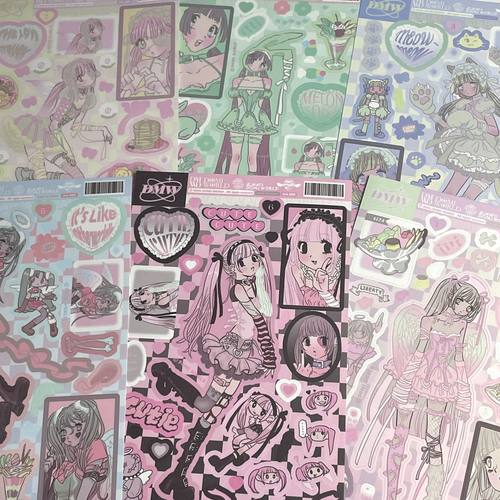Peach韩国domi同款平替甜亚风动漫人物贴纸少女心咕卡手账装饰贴 - 封面