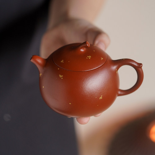 手工原矿朱泥洒金紫砂壶