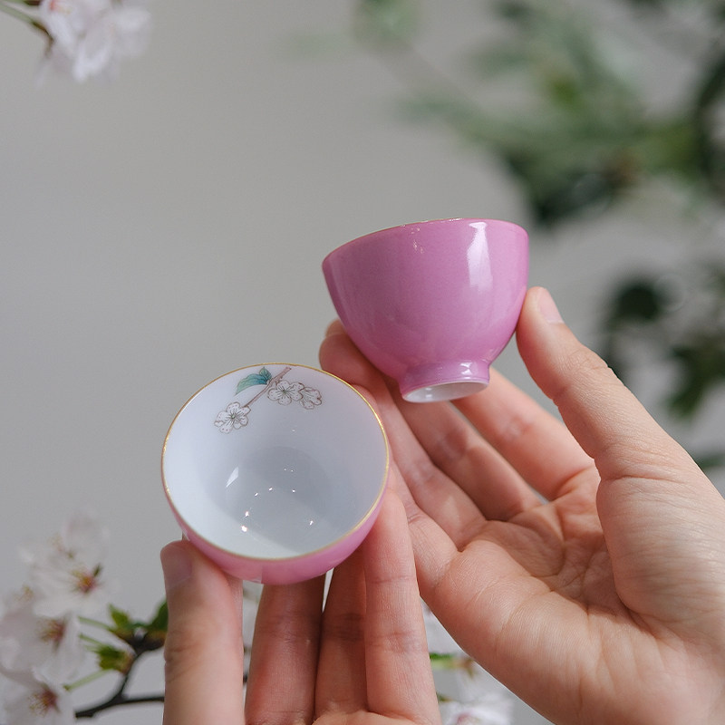 小谦山房胭脂红梨花小品杯景德镇手工陶瓷品茗杯主人单杯功夫茶具,餐饮具,茶杯,淘宝优惠券,粉丝福利购,淘宝优惠卷