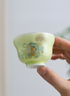 小谦山房珐琅彩喜狮献瑞主人杯景德镇陶瓷手绘品茗杯茶杯茶具送礼