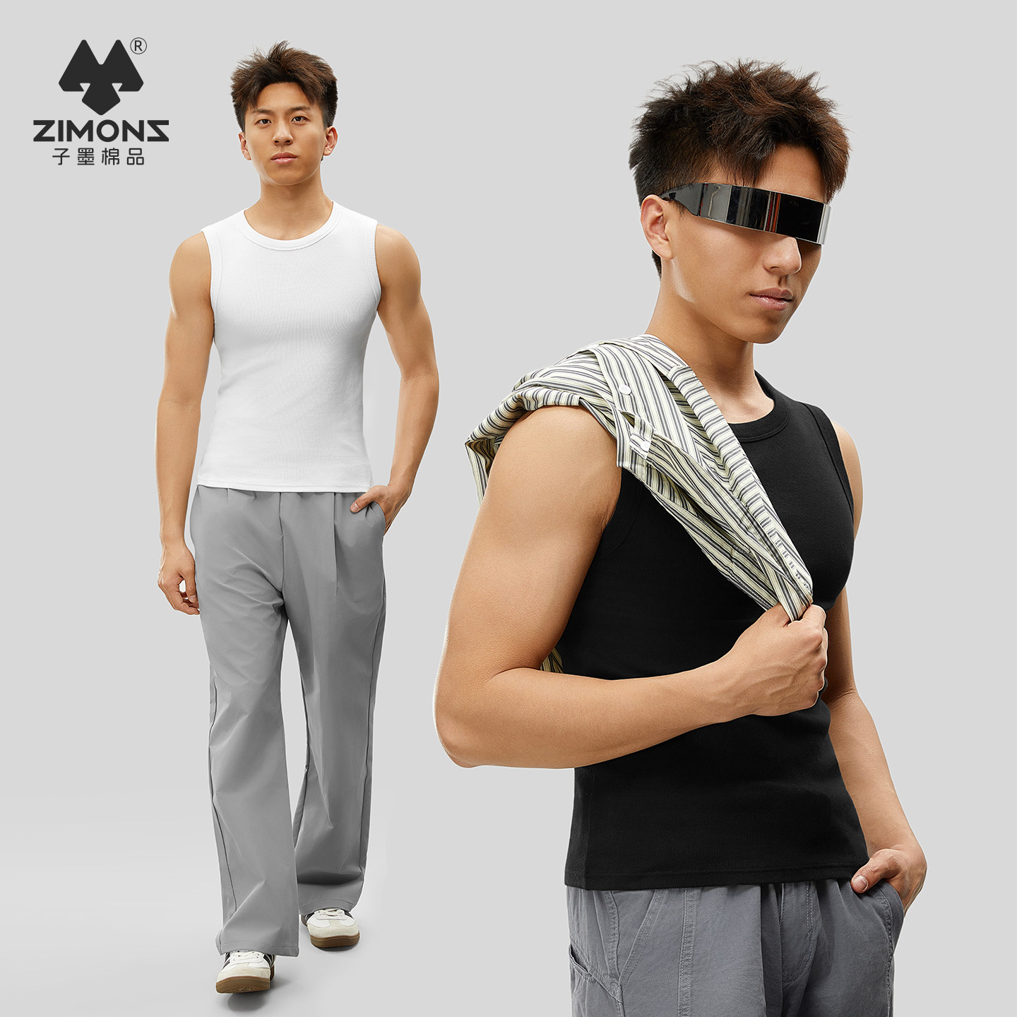 子墨背心男士纯棉全棉螺纹内搭夏季薄款打底运动高弹修身纯色无袖