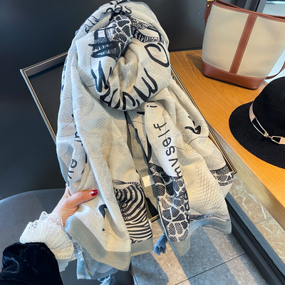 春夏韩版气质灰白棉麻围巾披肩女