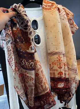 26春夏异域风碎花流苏轻薄披肩名族风旅游防晒拍照穿搭围巾女丝巾