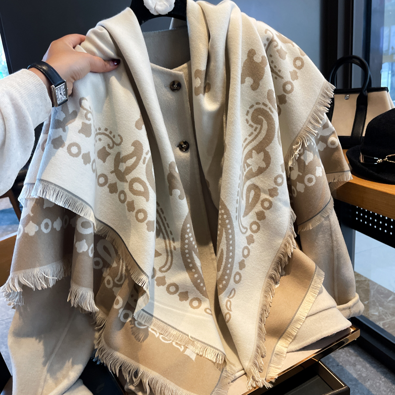 秋冬法式围巾披肩双面盖毯女