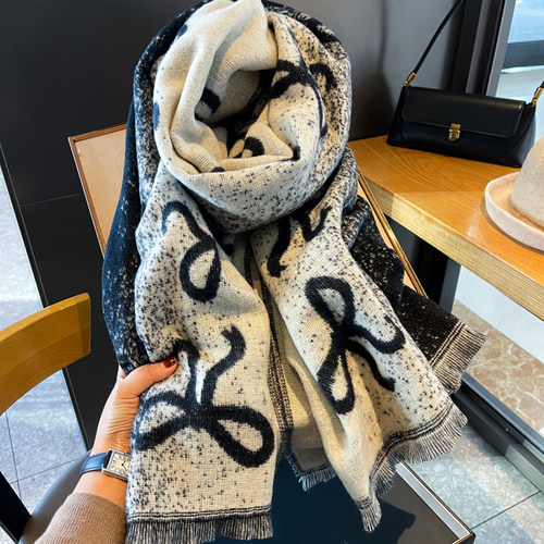 韩版渐变蝴蝶结仿羊绒冬季围巾女