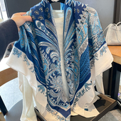 皇家蓝羽亚麻手感围巾女韩版 百搭防晒大方巾25春夏空调房披肩两用