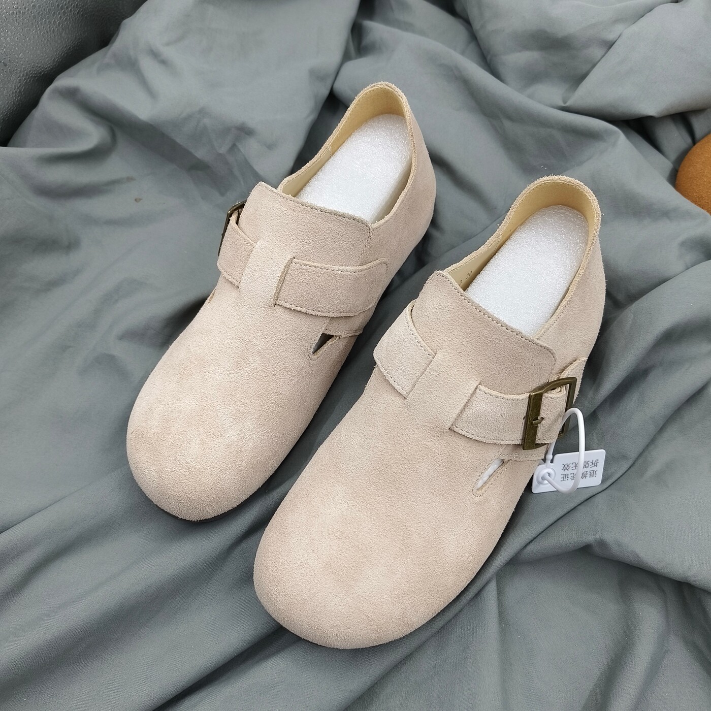 瑕疵款 不多~反绒皮勃肯鞋女搭扣圆头包头软底舒适百搭懒人鞋女鞋