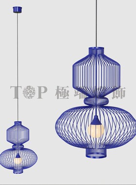 美式客厅鸟笼复古红色蓝色黑色金属吊灯现代餐厅吧台玄关楼梯灯具