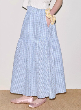 范洛Fano 慵懒风莫兰迪碎花格纹层叠松紧腰a字半身裙女2025夏季