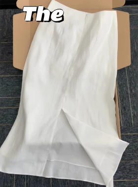 墙裂推荐！老钱风简约慵懒白色亚麻半身裙女法式高腰开叉直筒长裙