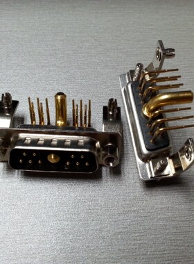 D-SUB混合大电流11W1公头 90度弯脚焊板连接器工业插头10+1针公座